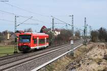 650 309  Unterreichenbach  hat als RB 22404 (Pforzheim-Tbingen) den Abzweig Eutingen (Gu) Sd passiert und folgt nun der Gubahn bis nach Horb am Neckar. Aufgenommen am 16.03.2013 bei Eutingen (Gu).