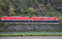 2 E-Lok´s der Baureihe 189 an der Mosel bei St.-Aldegund Richtung Trier am 16.10.2012 beobachtet.