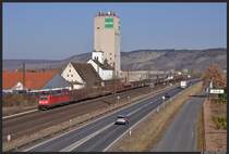 Meiner Meinung nach die schnste Fotostelle an diesem Tag im Maintal.
185 343-1 kurz vor dem Bahnhof Karlstadt am 5. Mrz 2013.
