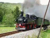 Am 26.05.2012 f�hrt 99 1568-7 gerade in den Haltepunkt Forellenhof ein.