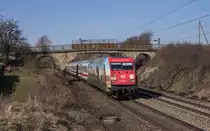 101 087  packendes S�dafrika  mit den Ersatzzug ICE 2905 (Hannover-Wien) Der Zug war als Ersatz f�r den ICE 91 von Hamburg nach Wien eingesetzt.Das Bild entastand am 16.3.13 bei Dettenhofen.
