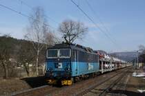 372 014-1 mit einem Autozug in Krippen. Die Lok brachte den Zug bis Bad Schandau und fuhr dann Lz zur�ck in Richtung Decin. Fotografiert am 24.03.2013. 