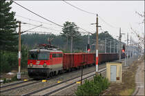 1142.677 fuhr am 03.04.13 mit einem G�terzug durch den F�hrenwald (Hst. St.Egyden) Richtung Wr.Neustadt.
