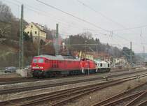 232 252-7 zieht 294 767-9 und 247 049-0 von ECR am 03. April 2013 aus Kronach heraus.