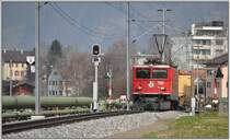 Ge 6/6 II 705  Pontresina/Puntraschigna  bei Igis. (02.04.2013)