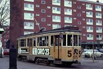 K�benhavn / Kopenhagen KS SL 5 (Tw 575) �resundsvej (�strigsgade / �resundsvej) am 4. April 1972.
