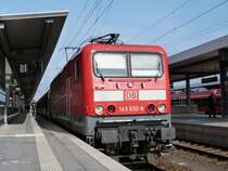 143 632 steht am Nachmittag des 4.4.13 mit einer S2 in N�rnberg Hbf, Gleis 1zur Abfahrt bereit und wird in k�rze die Fahrt nach Roth antreten.