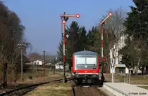 S�dostbayernbahn DB Regio 628 + 928 627 als RB 27316 Passau - M�hldorf, KBS 946 Passau - M�hldorf, Rottalbahn, fotografiert bei der Ausfahrt aus dem Bhf. Bad Birnbach am 16.03.2013 