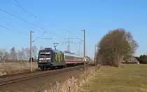 101 141-0 fuhr am 02.04.2013 mit dem IC 132 von Norddeich nach Luxemburg, hier in V�llenerfehn.