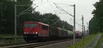 Sp�ter 03.07.12 zeigte sich noch 155 080-5 mit einem f�r die Strecke Berlin-Cottbus typischen gemischten G�terzug.