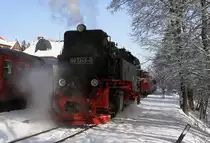 99 7245 am 26.01.2013 im Bahnhof Drei Annen Hohne, kurz vor dem Ankuppeln an ihren Sonderzug  Quedlinburger Brockenexpress . Danach mu� sie nur noch kurz warten, bis der nebenstehende Planzug P8941, mit Zuglok 99 7237, zum Brocken abgefahren ist und die n�chste Blockstelle erreicht hat, dann wird es auch f�r unsere Lok  Ernst ! Auf der Brockenfahrt mu� auch sie alles geben, was in ihr steckt!