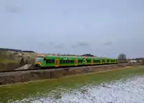 650 660 (VT 25) + 650 653 (VT 18) + 650 651 (VT 16) bei einer Dienstfahrt von Viechtach nach Zwiesel am 14.03.2013 bei Triefenried.