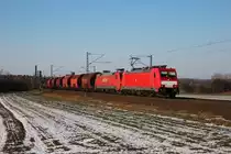 E186 340 und eine GA 152 waren Mitte M�rz etwas s�dlich von Elze (KBS 350) mit einem gemischten G�terzug auf dem Weg nach Kassel.