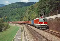 Die damals neue 1044.241 vor dem Unfall mit G-43714 vor Gloggnitz am 12.9.92