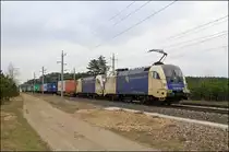 ES64U2-023 und ES64U2-020 fahren am 07.04.13 mit dem TEC 43623 (Pta-Sd) von Wr.Neustadt kommend die Hst. St.Egyden.