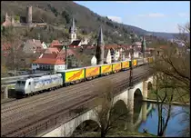 185 540 von TX Logistik mit G�terzug am 07.04.13 in Gem�nden am Main