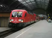 182 019 steht am 03. April 2013 mit dem RE 17077  Saxonia  nach Dresden im Leipziger Hbf. Dieser Zug kam als Ersatzgarnitur f�r eine Talent 2 Einheit zum Einsatz und bestand aus der genannten Lok und einer Dresdner S-Bahn Garnitur.