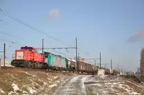 DB Schenker 6510 und NMBS hle 2816 (kalt) mit gemischtem G�terzug, Antwerpen-Luchtbal 14/03/2013 

