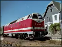 219 157 am 6.August 1994 mit einem Personenzug im Bahnhof Mengersgereuth-H�mmern