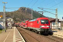 Nachschuss auf die noch recht frische 182 020 und ihrer S1 nach Mei�en. Am 15.04.13 in K�nigstein.