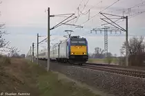 146 521-0 Captrain Deutschland GmbH mit dem Interconnex (X 68904) von Warnem�nde nach Leipzig Hbf in Vietznitz. 18.04.2013