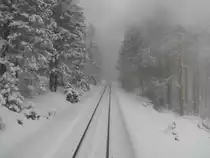 Die Brockenbahn am 29.03.2013 zwischen Schierke und dem Brocken.
