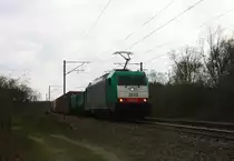 Die Cobra 2833 von Railtraxx kommt aus Richtung Montzen-Gare(B) mit einem langen KLV-Containerzug aus Genk-Goederen(B) nach Frankfurt-H�chstadt und f�hrt in Richtung Aachen-West.
Aufgenommen an der Montzenroute bei Moresnet-Chapelle(B) bei Regenwolken am 19.4.2013.