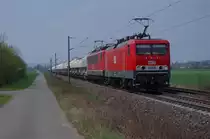 MEG 605 + BR 155 der MEG mit Zementzug am 21.04.2013 zwischen Oberhaid und D�rfleins auf der KBS 810. 