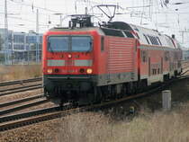 Flughafen Berlin Schnefeld am 21. April 2013,  Ausfahrt 143 849-8 als RB 14 (RB 18567) nach  Senftenberg. 