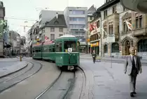 Basel BVB Tram 4 (B 1333 + GT6) Barf�sserplatz am 29. Juni 1980.