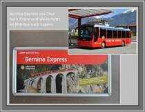Die sch�nste Bahnreise der Schweiz f�hrt von Chur �ber die UNESCO Welterbestrecke Albula und Bernina ins italienische Tirano. Ab dort besteht einmal t�glich die M�glichkeit im Bernina Express Bus der RhB weiterzufahren durchs Veltlin und dem Lago Maggiore entlang nach Lugano. (15.04.2012)