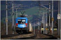 1016 023 Kyoto zieht G�terzug 43566 durch das fr�hlingshafte Murtal.
Zeltweg 24.04.2013