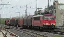 155 134-0 zieht am 30.04.2013 einen gemischten G�terzug in Richtung Hamm und erreicht soeben Ahlen (Westf).