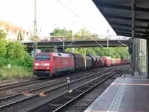152 029-5 f�hrt mit gemischtem G�terzug durch den Bahnhof Birkenwerder bei Berlin. Datom:16.7.2010
