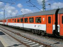 Tschechischer Speisewagen WRmz 73 54 88-91 003-6,am 28.April 2013,im EC 379 Binz-Brno,in Bergen/R�gen.