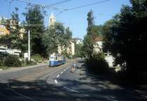 Z�rich VBZ Tram 6 (Be 4/4 + B) Gloriastrasse im August 1986.