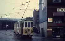 K�benhavn / Kopenhagen SL 5 (Tw 595) N�rrebrogade / N�rrebro remise (: Betriebshof) am 25. April 1970.