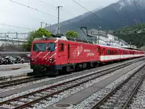 MGB - HGe 4/4 2 als Regio nach Zermatt im Bahnhof Brig am 27.04.2013