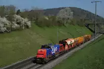 Am 843 087-8 befindet sich am 2404.2013 mit einem Lokalg�terzug bei Glattfelden.