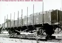 SJ / SRJ : ein O Wagen auf einem Truck (891 mm Spurweit) bei der Holmen Bruck Papierfabrik in Hallstavik - 1961 - Jetzt ist die Fabrik mit dem normalen SJ Netz verbunden.  Foto : J.J. Barbieux
