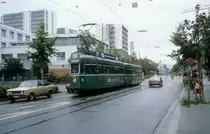Basel BVB Tram 15 (SWP/BBC/Siemens-Be 4/4 475) Els�sserstrasse am 28. Juni 1980.