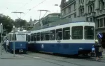 Z�rich VBZ Tram 9 (Be 4/4 1419 / Be 2/4 2402) Heimplatz im August 1986.