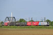 Am 19.Mai 2013 war 185 696 mit dem Novelis-Zug bei Burgstemmen (KBS 350) auf dem Weg nach G�ttingen.