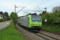 485 017-8 mit einer RoLa von Freiburg im Breisgau nach Novara in Italien als DGS 43637 am 09.05.13 s�dlich von Schallstadt.