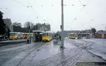 Stuttgart SSB: Zwei Z�ge der SL 3 treffen sich am 1. Juli 1980 im M�hringen Bahnhof.