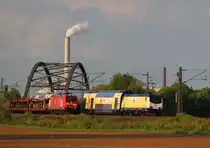 12.Mai 2013 bei Burgstemmen (KBS 350): Treffen zweier allt�glichen G�ste auf der Nord-S�d-Strecke.