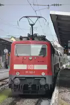 RHEINE (Kreis Steinfurt), 19.05.2013, 111 132-7 als Regionalexpress nach Emden Hbf bei der Ausfahrt aus dem Bahnhof Rheine
