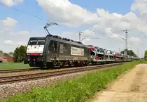 189 092-0 mit einem Ford Autozug in Richtung Rheydt fahrend.25.5.2013