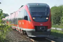 NORDWALDE (Kreis Steinfurt), 25.05.2013, RB64 nach Enschede/Niederlande bei der Ausfahrt aus dem Bahnhof Nordwalde