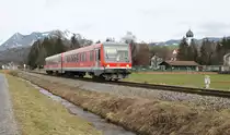 Ehemaliger Hofer 628 402  M�nchberg  bei Altst�dten als RE von Ulm nach Oberstdorf am 6.1.13
